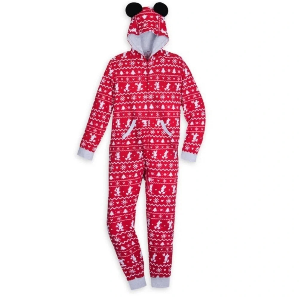 Disney Christmas Holiday Red Mickey Mouse Bodysuit 1 Piece Pjs Pajamas XL unisex